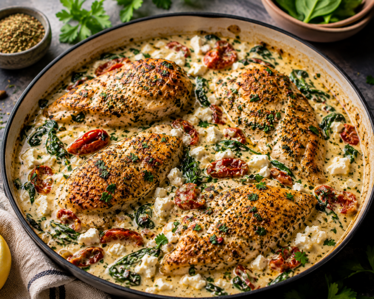 Mediterranean Herb Chicken with Creamy Feta & Spinach